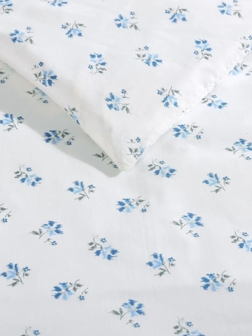 Classic White Pillowcase Pair with Blue Floral Print 100% Cotton